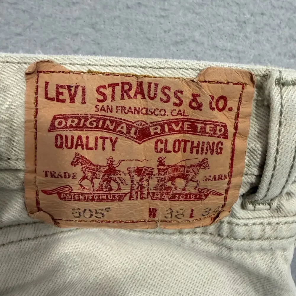 Vintage Levis 505 Regular Fit Jeans Men's 38x34 (Fits 36x33) Cream y2k 2008